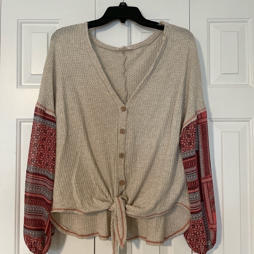 Tie front button up sweater
